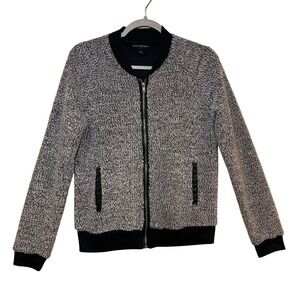 Banana Republic Womens Bomber Jacket Black White Small Knit Zip Up Ribbed Trim